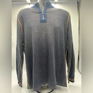 Men’s Old Ranch 1/4 zip knit shirt size Small. Navy and Tan knit with Tan piping